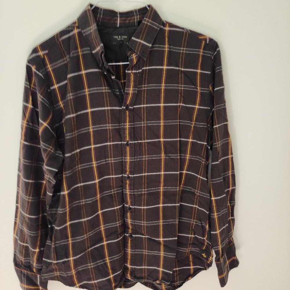 Rag & Bone Shirt Men Check Button Up Twill Long Sleeve Size L